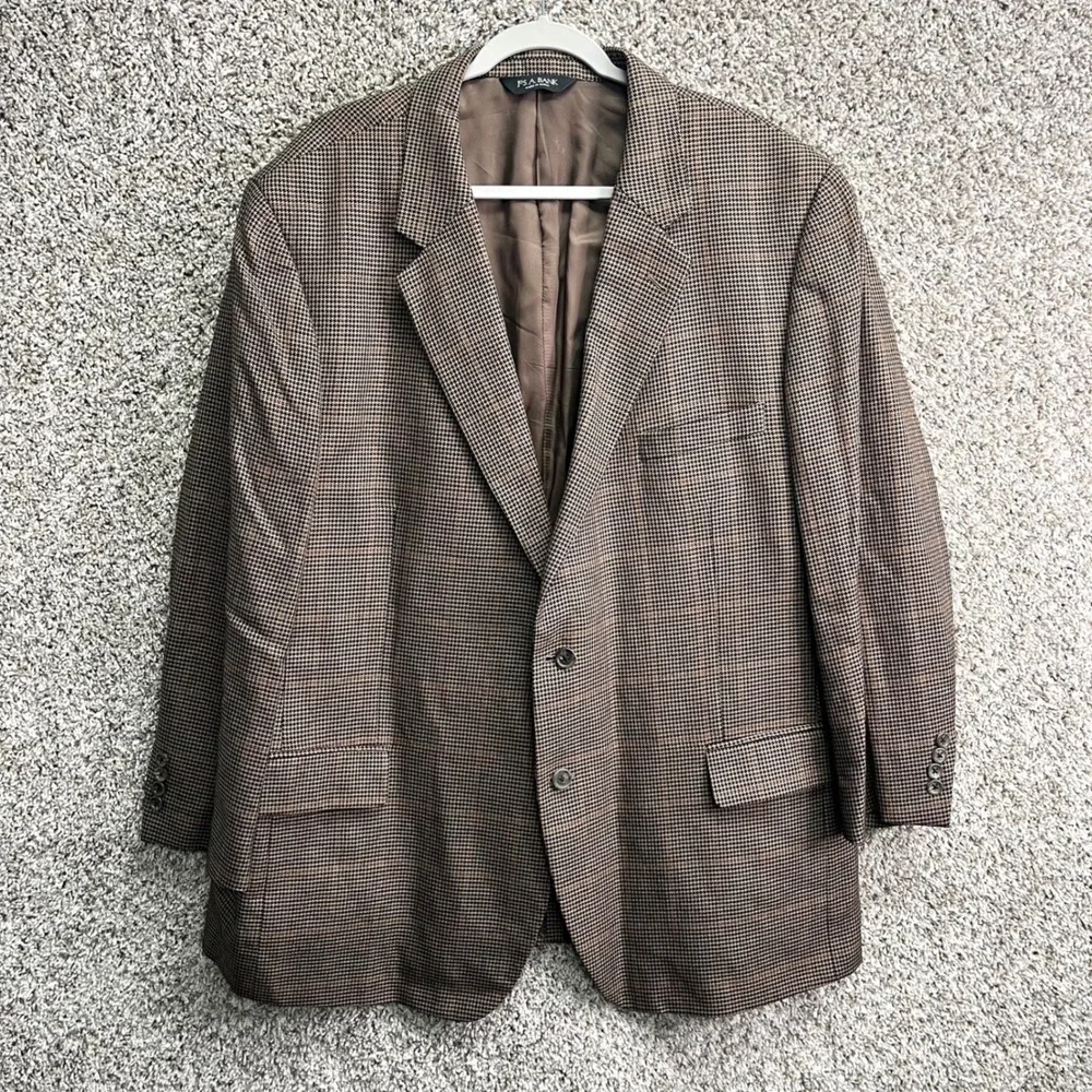 Jos. A. Bank Blazer Mens 50R Brown Houndstooth Plaid Silk & Camel Hair Signature